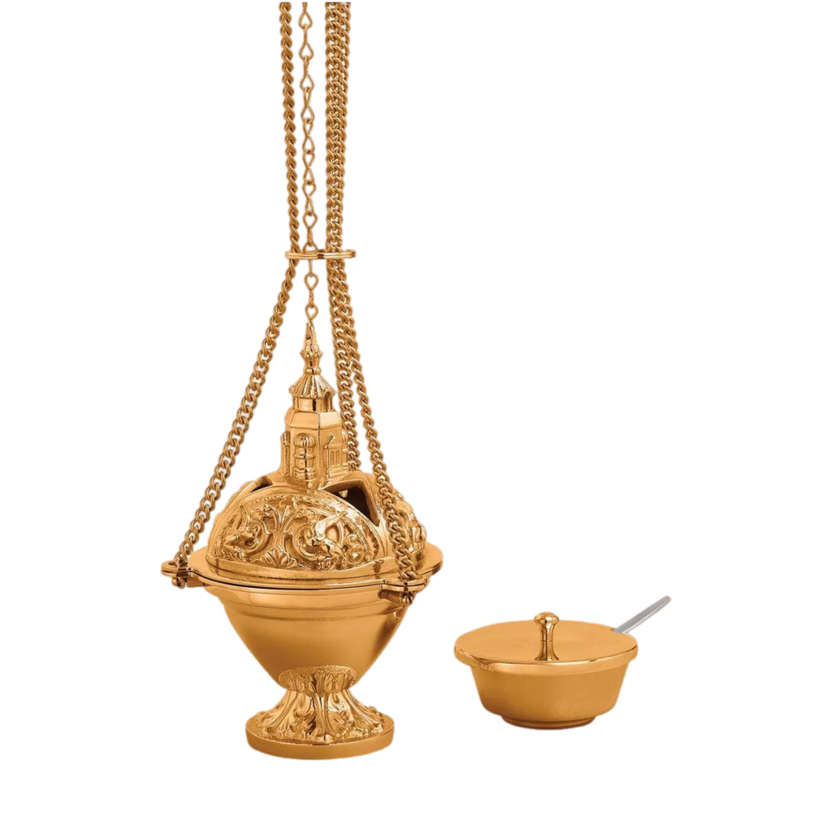 Excelsis Progressive Bronze 466-123 three-chain censer and incense boat, high polish finish
