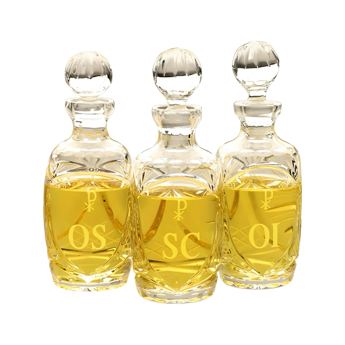 Koley's K77 crystal ambry set of three engraved oil bottles
