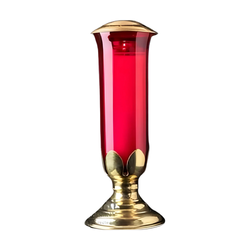 Cathedral Candle Company brass tulip-design sanctuary candle stand for an 8-day sanctuary light globe