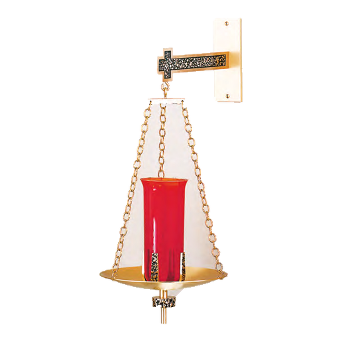 Regal Bronze 64HSL97 hanging sanctuary lamp, 6497 series; pictured with bracket and full chain. Without-bracket model differs.