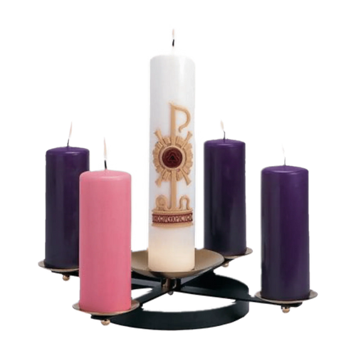Koley's K178 tabletop Advent wreath in black powder coat with satin brass accents
