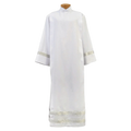 Beau Veste style 4331 white poly/wool alb with silver embroidered bands
