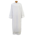 Beau Veste style 4332 white poly/wool alb with Latin cross lace trim