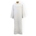 Beau Veste style 4335 white poly/wool alb with embroidered braid trim