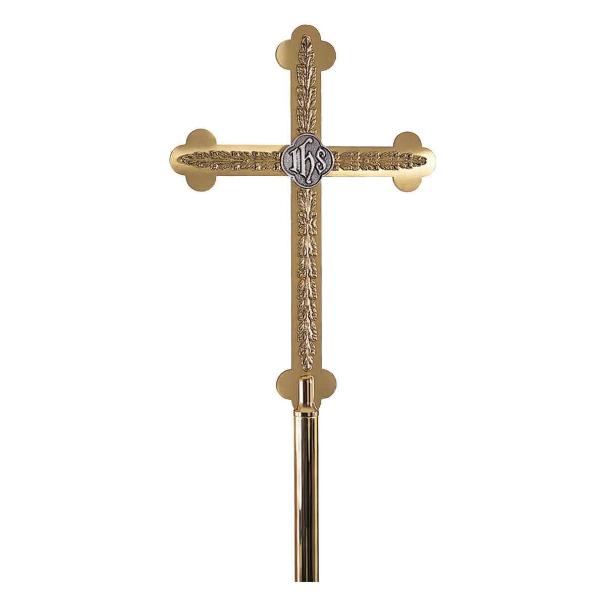 Koley's K1060 two-tone brass processional cross with IHS – alternate view 2 of 2