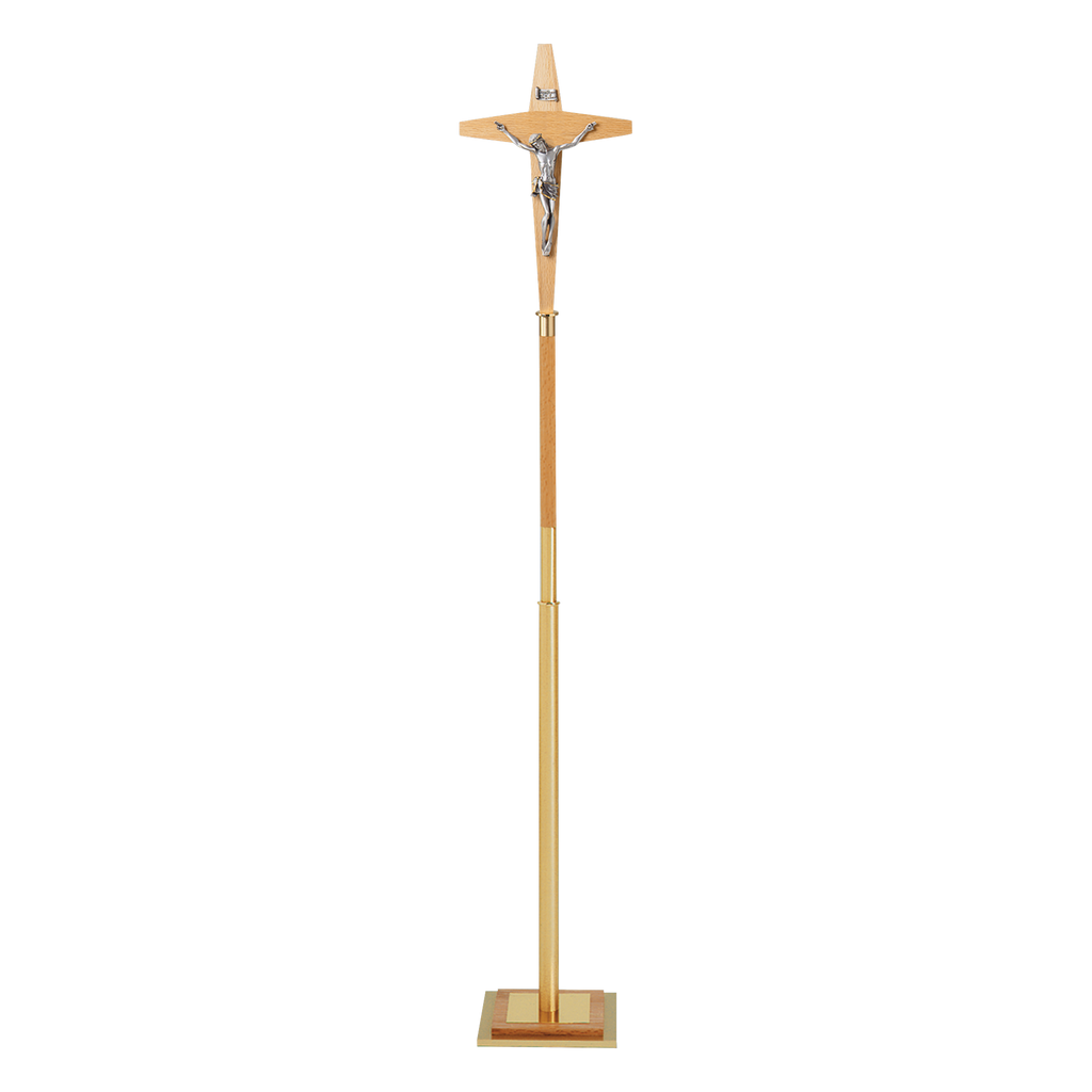 Koley's K130 oak and satin brass processional crucifix