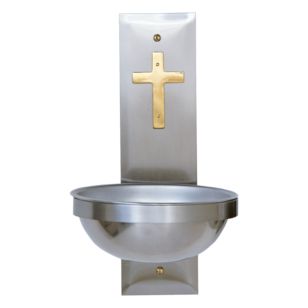 Koley's K149 stainless holy water font with brass cross