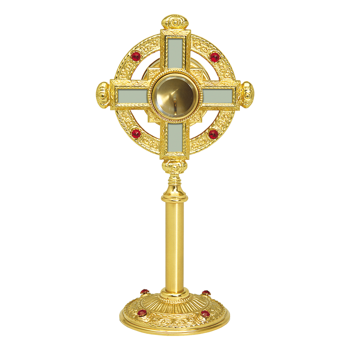 Koley's K155 gold plated ostensorium with ruby glass stones