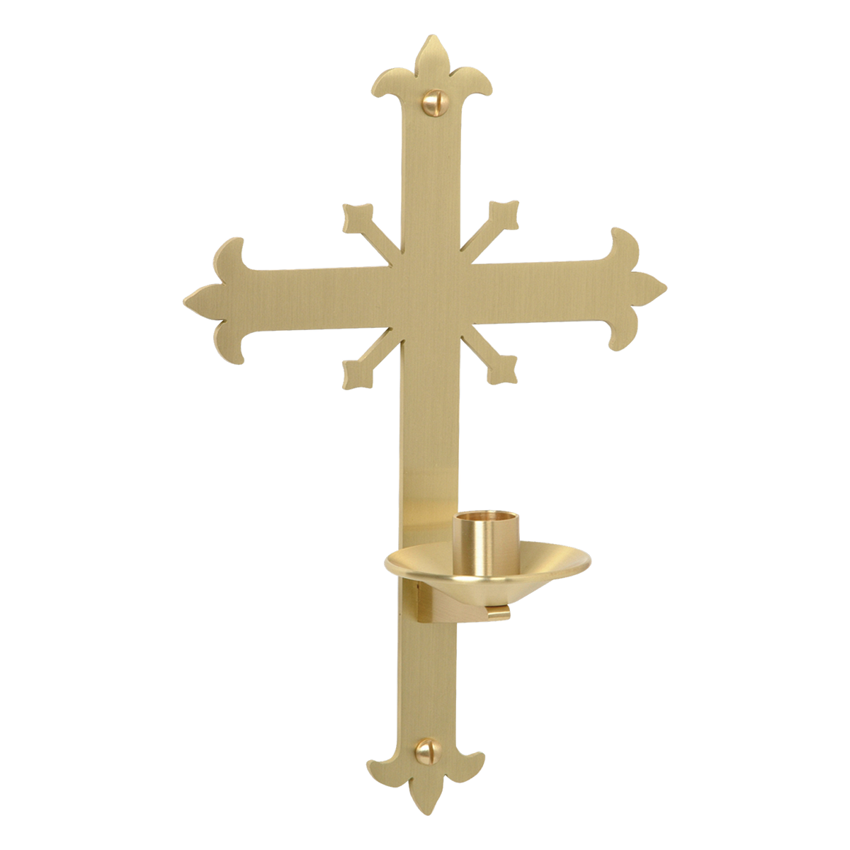 Koley's K184 satin brass fleur-de-lis cross dedication candle bracket
