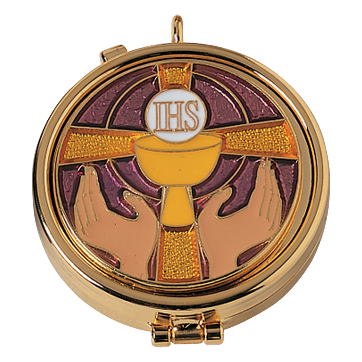 Koley's K187 gold plated pyx with enameled emblem