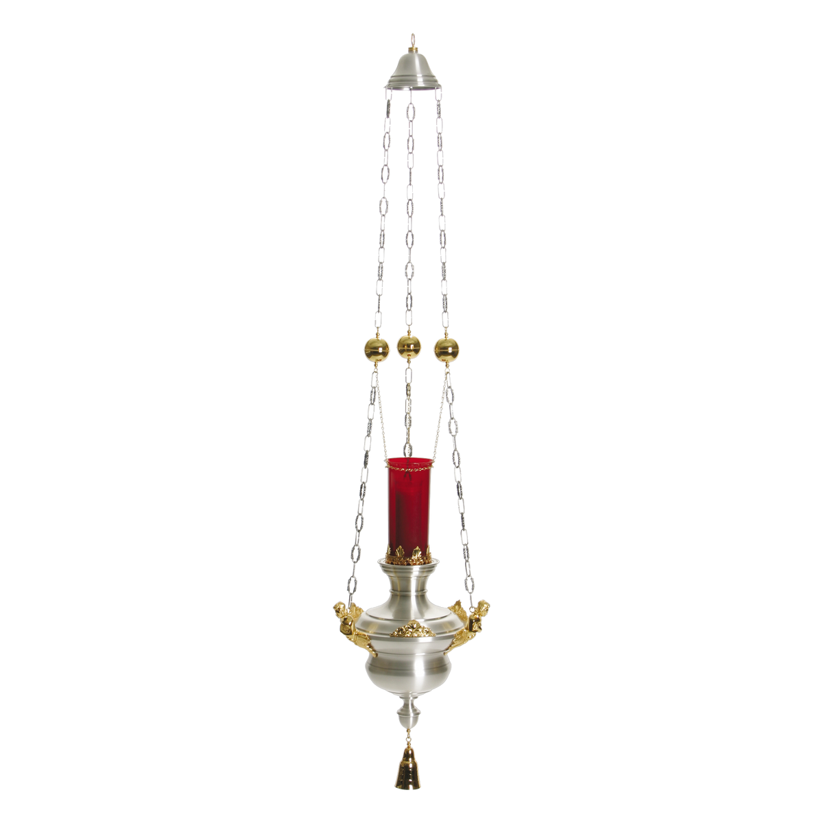 Koley's K297 hanging sanctuary lamp, antique silver with gold trim