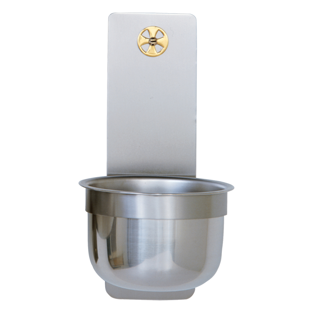Koley's K349 stainless holy water font with brass cross