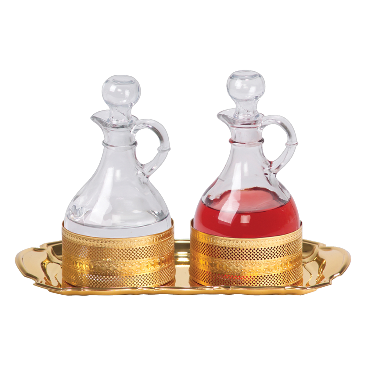 Koley's K350 processional cruet set on gold plated tray