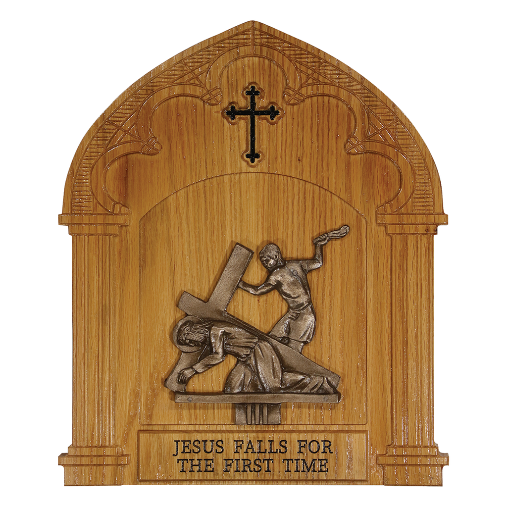 Koley's K376 cold cast bronze Stations of the Cross on oak plaques – alternate view 2 of 2