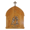 Koley's K377 cold cast bronze Stations of the Cross on oak plaques