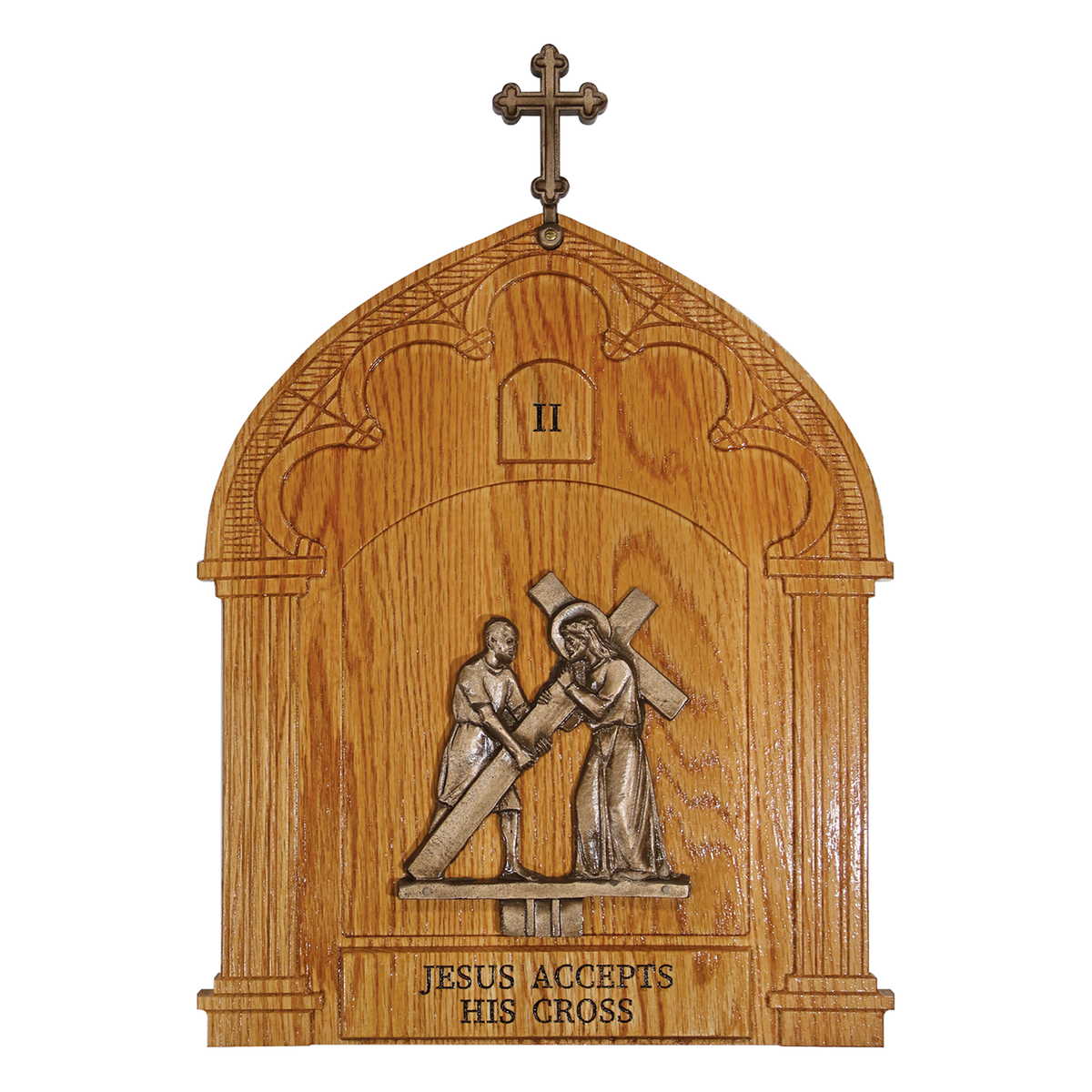 Koley's K377 cold cast bronze Stations of the Cross on oak plaques