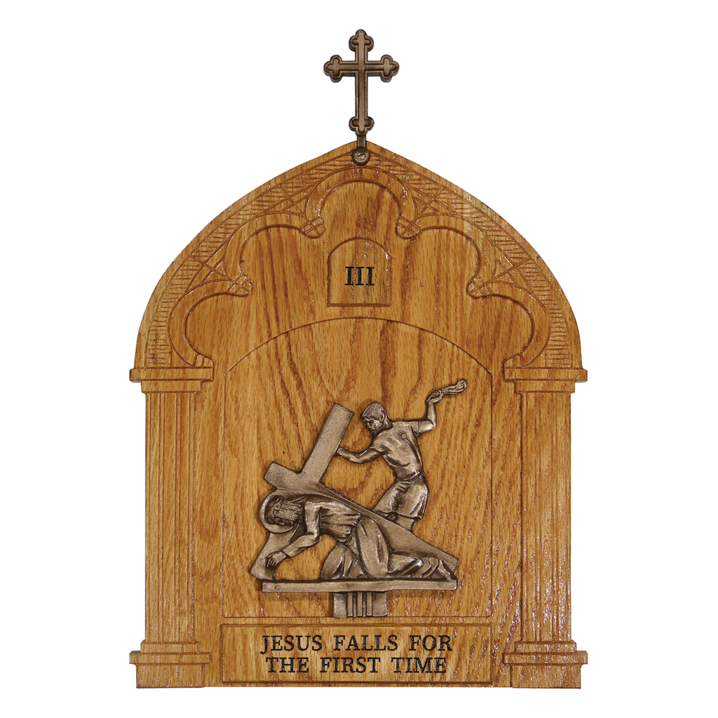 Koley's K377 cold cast bronze Stations of the Cross on oak plaques – alternate view 2 of 2