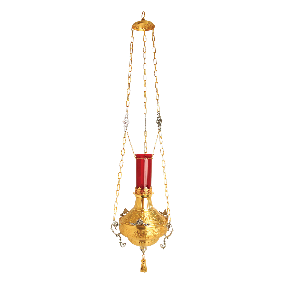 Koley's K585 gold plated hanging sanctuary lamp with silver accents