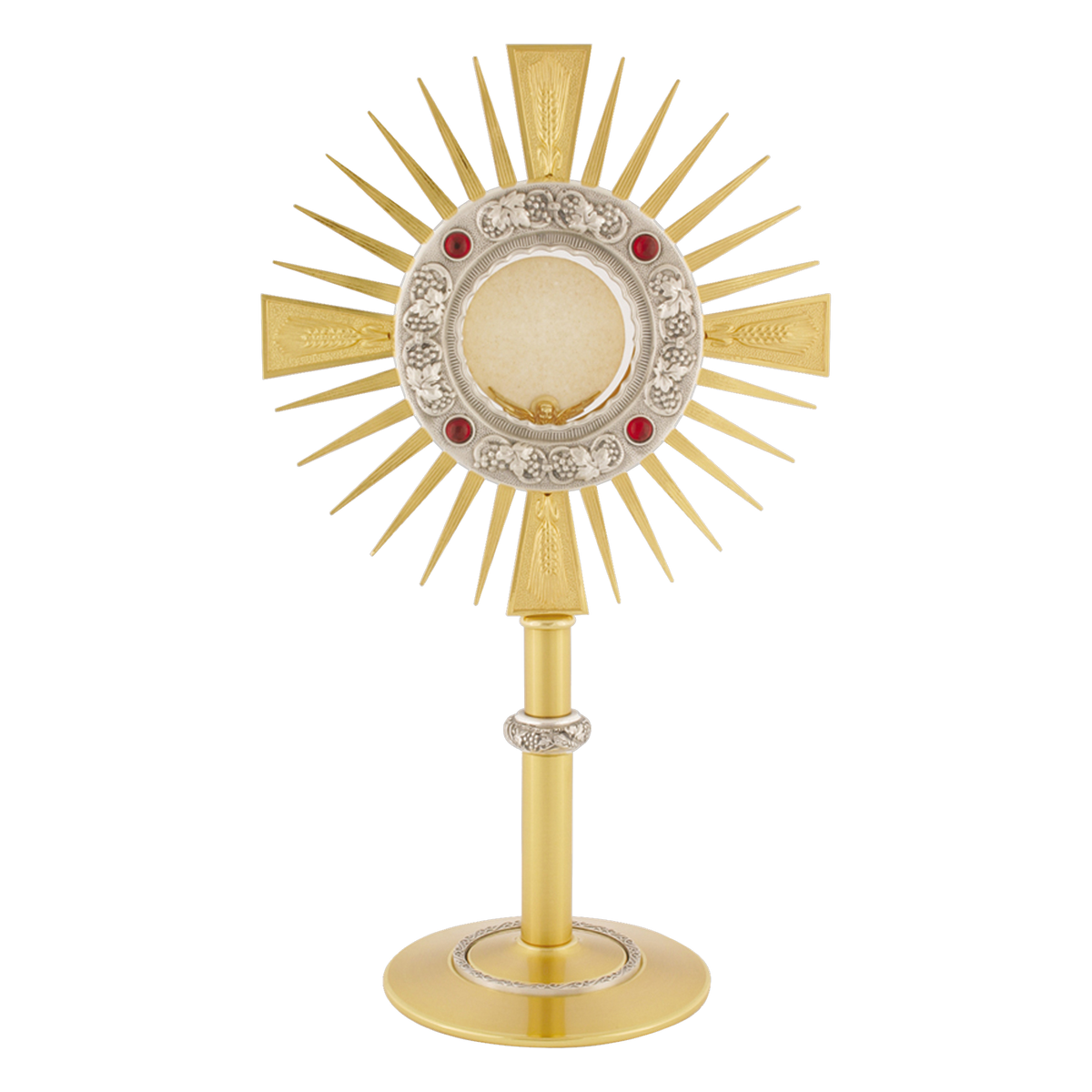 Koley's K705 gold plated monstrance with ruby glass stones