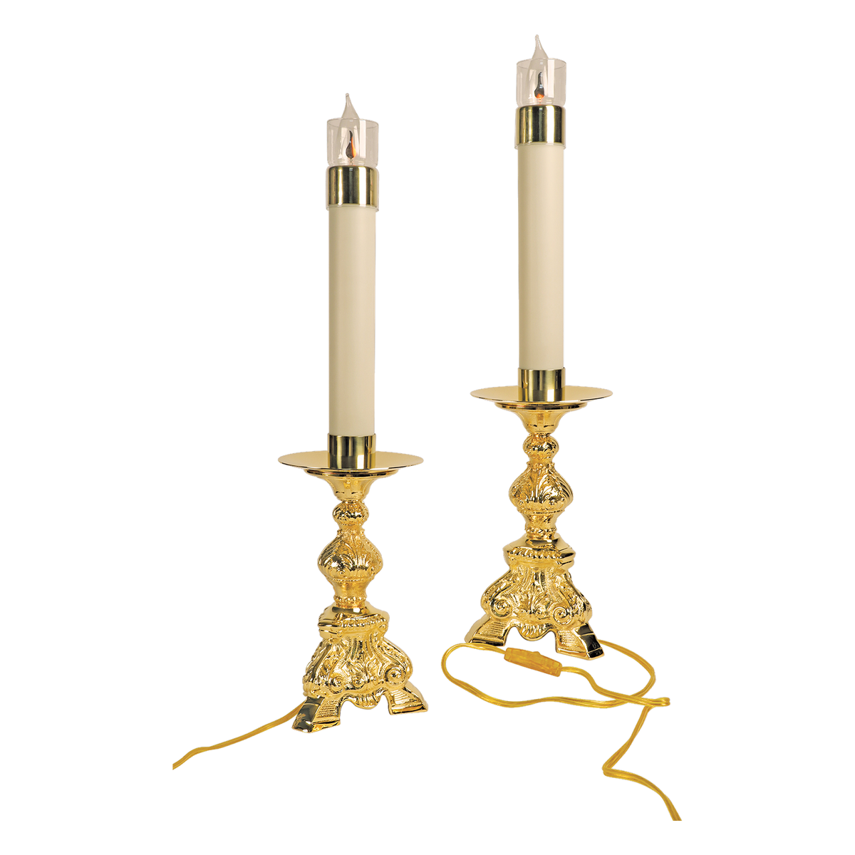 Koley's K862 gold plated electrified candlestick with flicker bulb