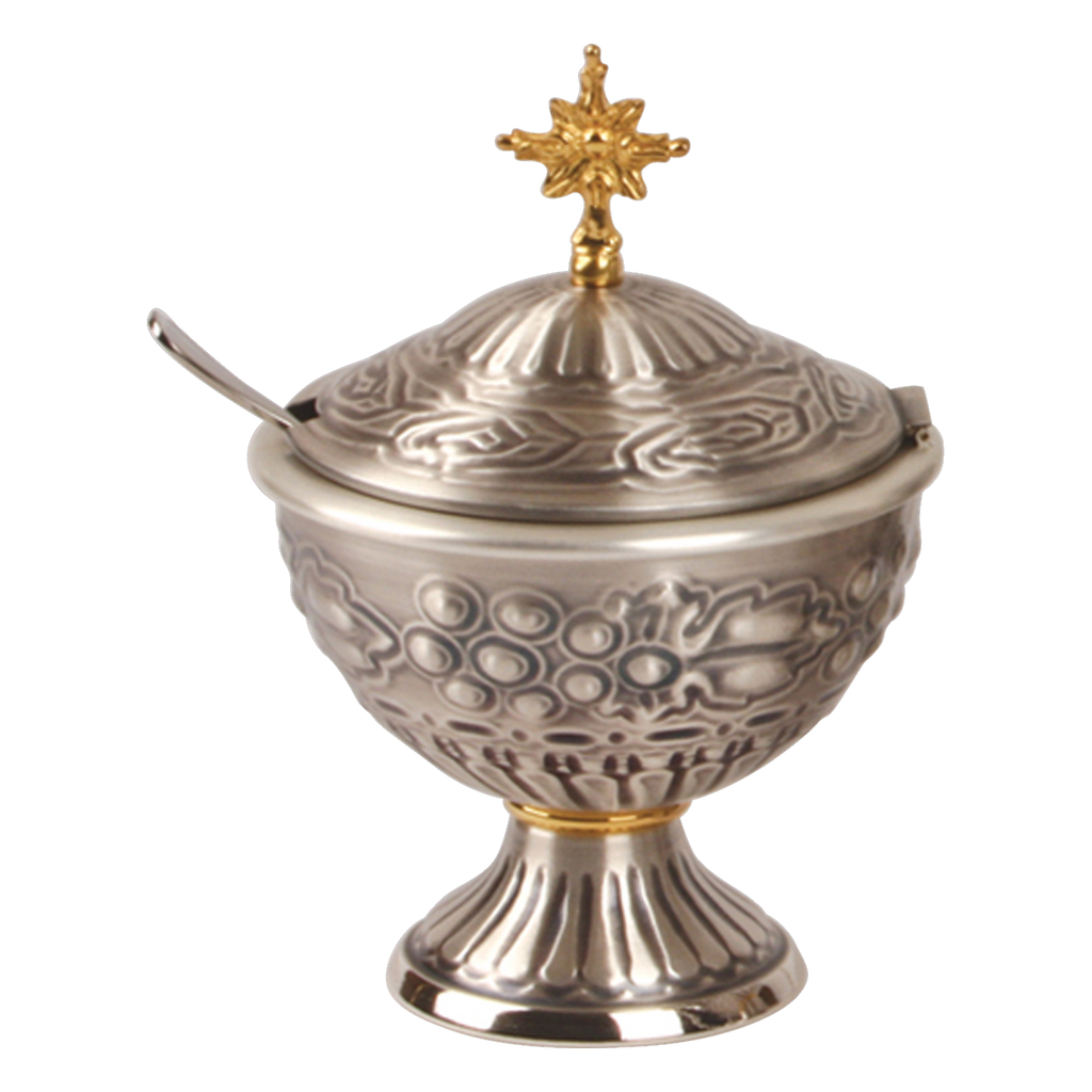 Koley's K911 four-chain oxidized silver censer and incense boat with gold cross