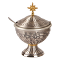 Koley's K911 four-chain oxidized silver censer and incense boat with gold cross