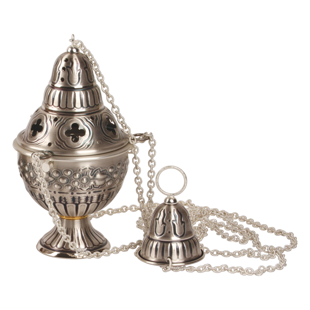 Koley's K911 four-chain oxidized silver censer and incense boat with gold cross – alternate view 2 of 2
