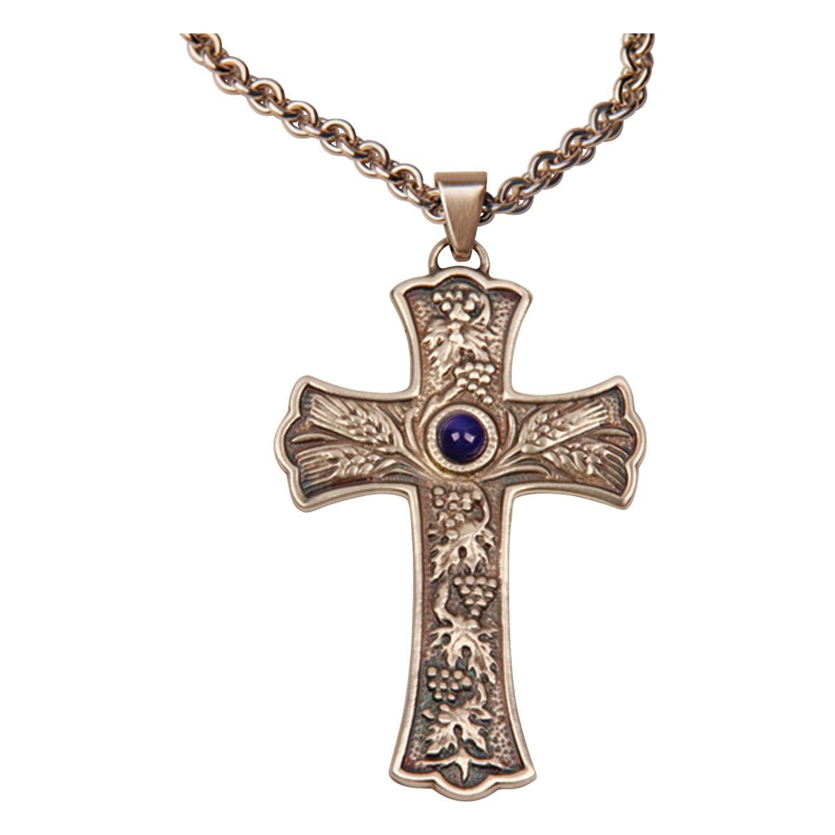 Koley's K917 oxidized silver pectoral cross with blue stone
