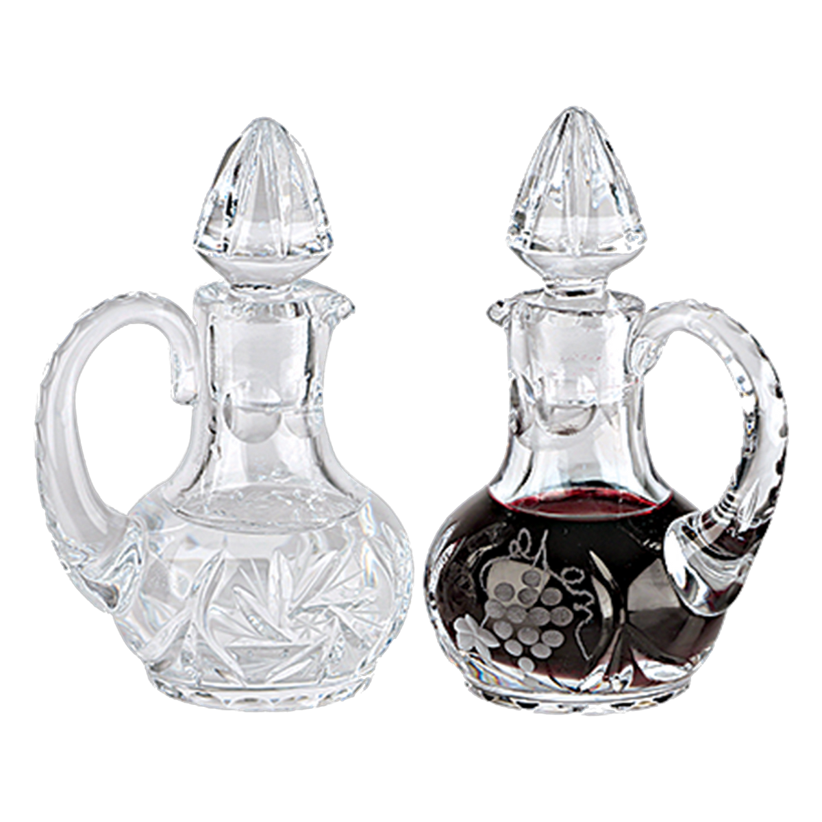 Koley's K955 crystal cruets with grape and pinwheel designs