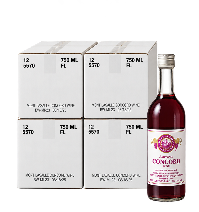 Mont La Salle Concord Altar Wine 1-4 cases four white boxes with Concord bottle