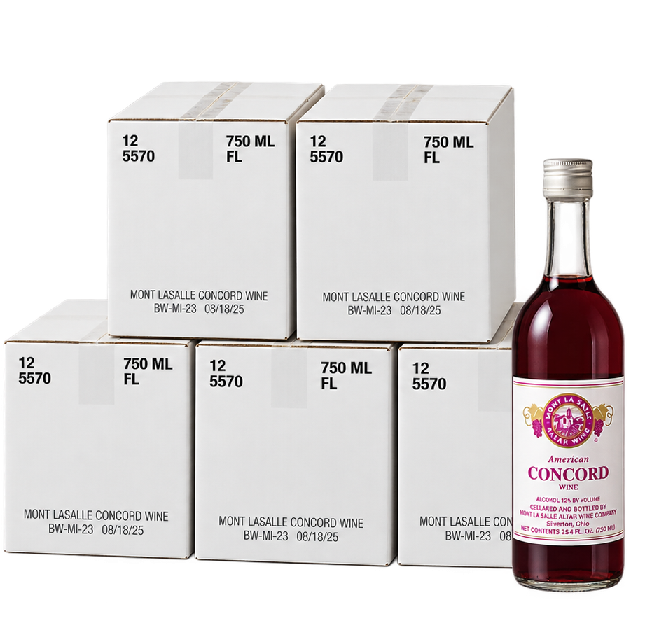 Mont La Salle Concord Altar Wine 5 plus cases five white boxes with Concord bottle